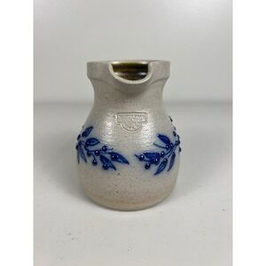 Salmon Falls Stoneware 2001 Small Pitcher Creamer Blue Berry Vine Salt Glazed NH